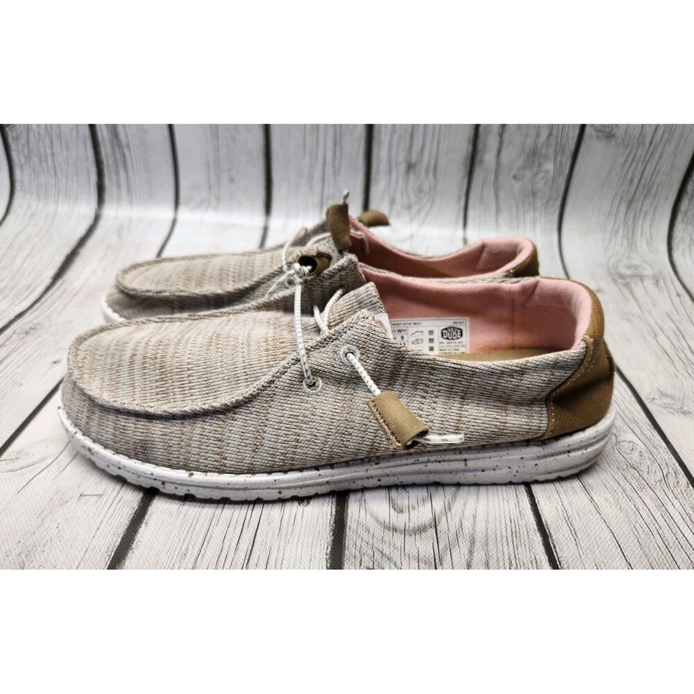 Hey Dude Wendy Sport Mesh Shoes Beige Pink Women's 11 Walnut Lightweight Walking